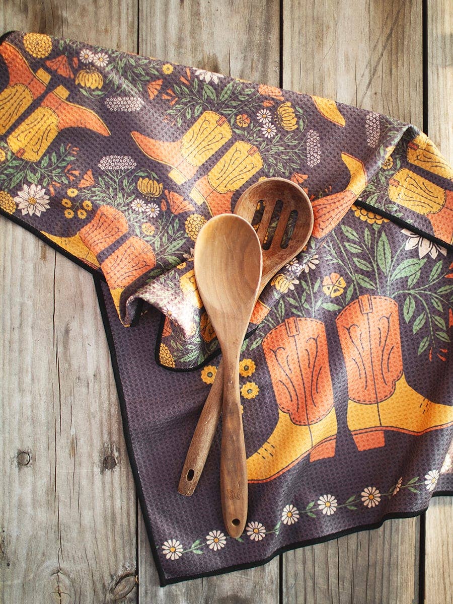 Kitchen Tea Towel Quick Dry | Western Bloom Boots & Flowers