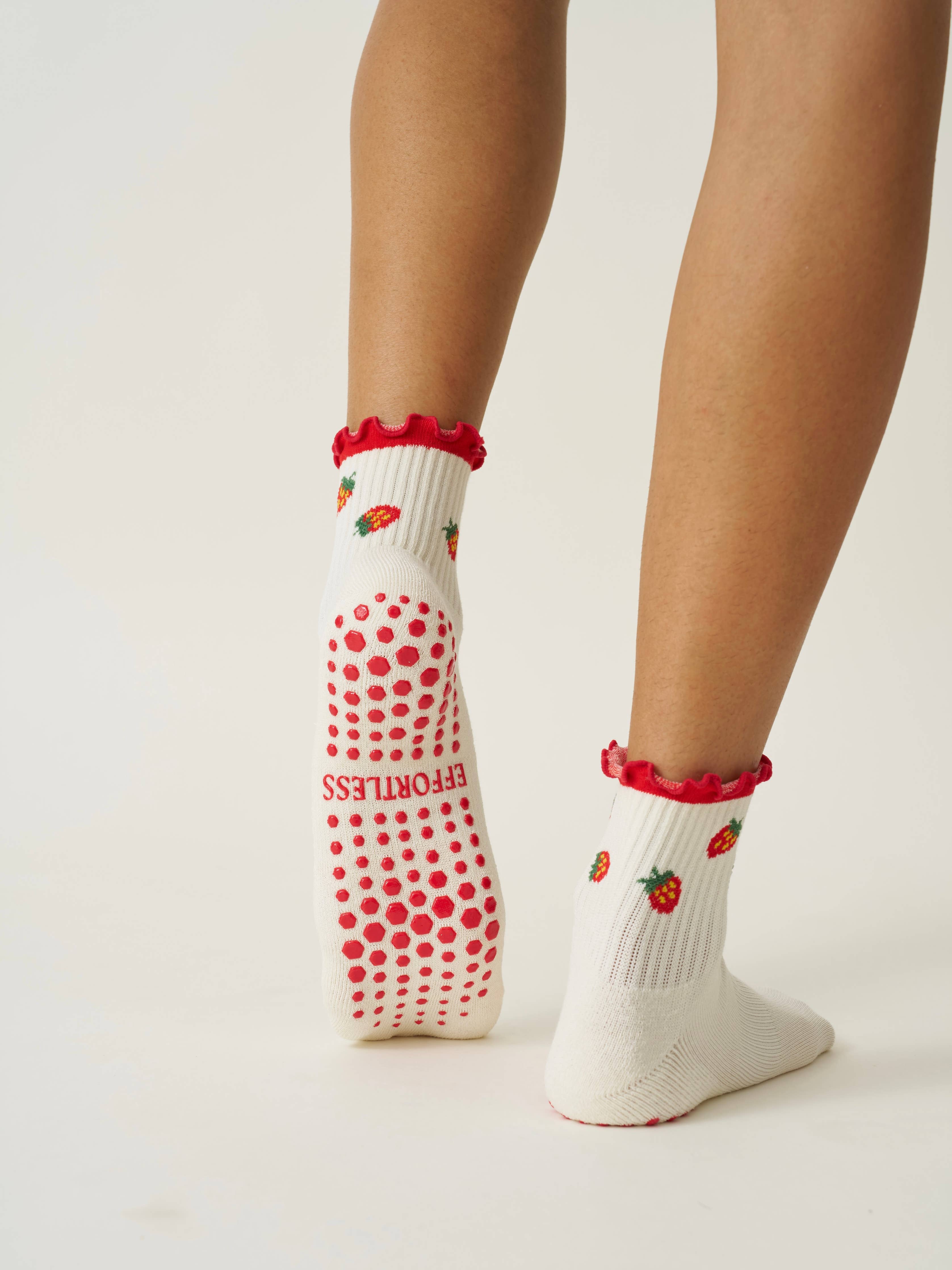 Strawberry Ruffle Grip Pilates Sock