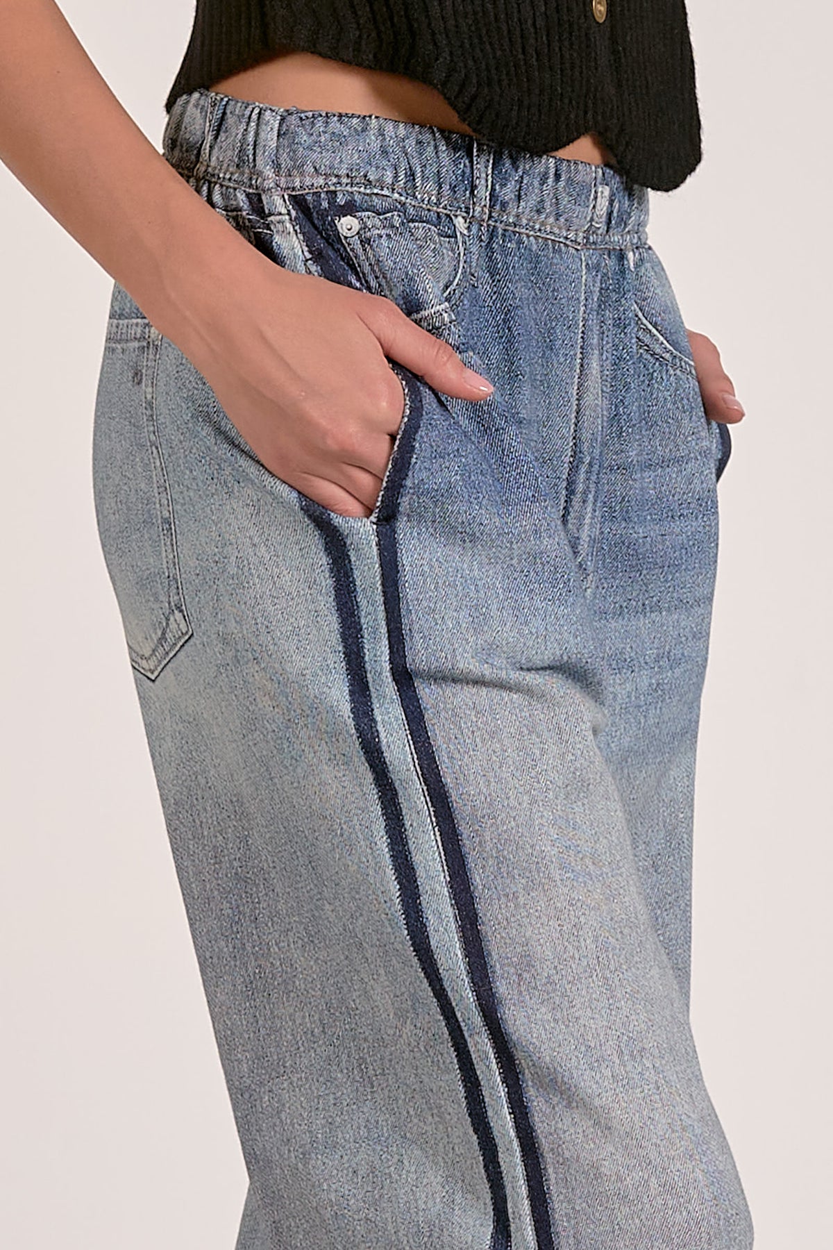 Jojo Relaxed Cotton Faux Denim Track Sweatpants