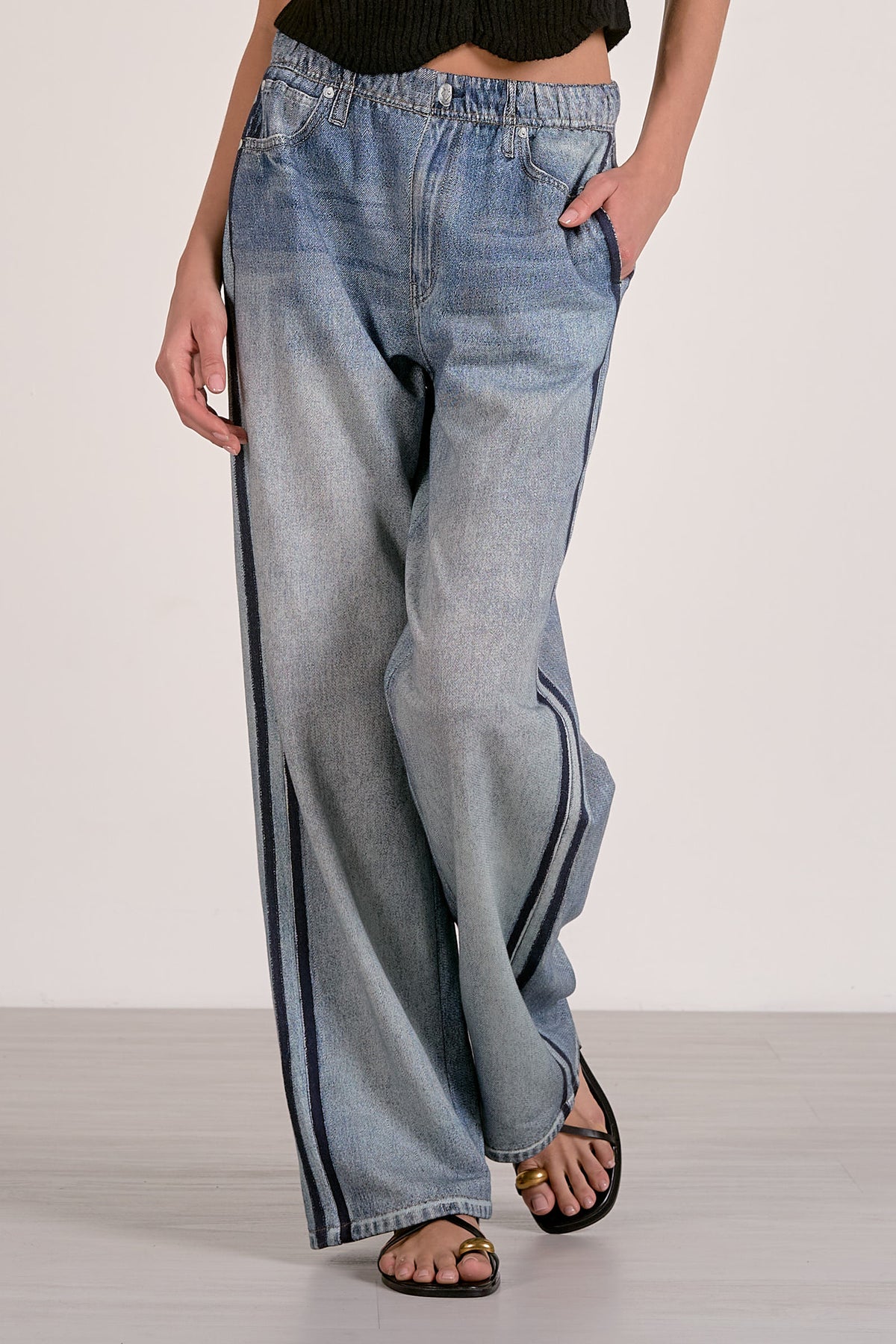 Jojo Relaxed Cotton Faux Denim Track Sweatpants