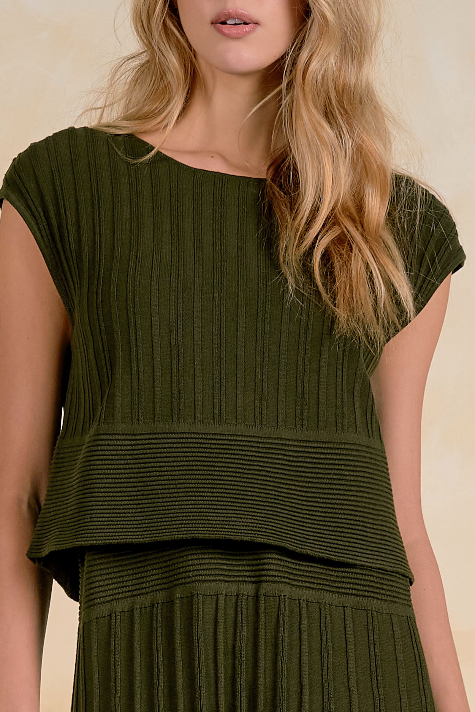 Midi Pleated Dress with Cap Sleeve Overlay Tee Set