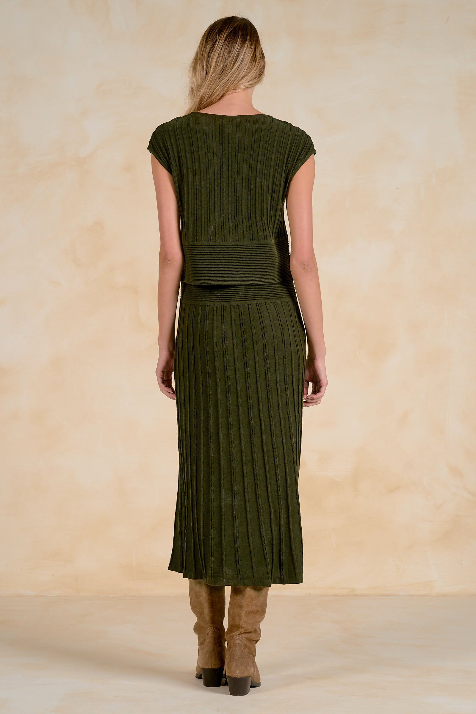 Midi Pleated Dress with Cap Sleeve Overlay Tee Set