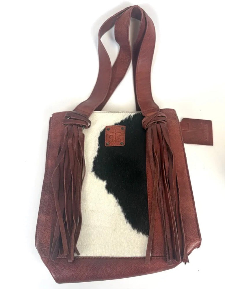 Western Bovine Leather Shoulder Tote with Fringe