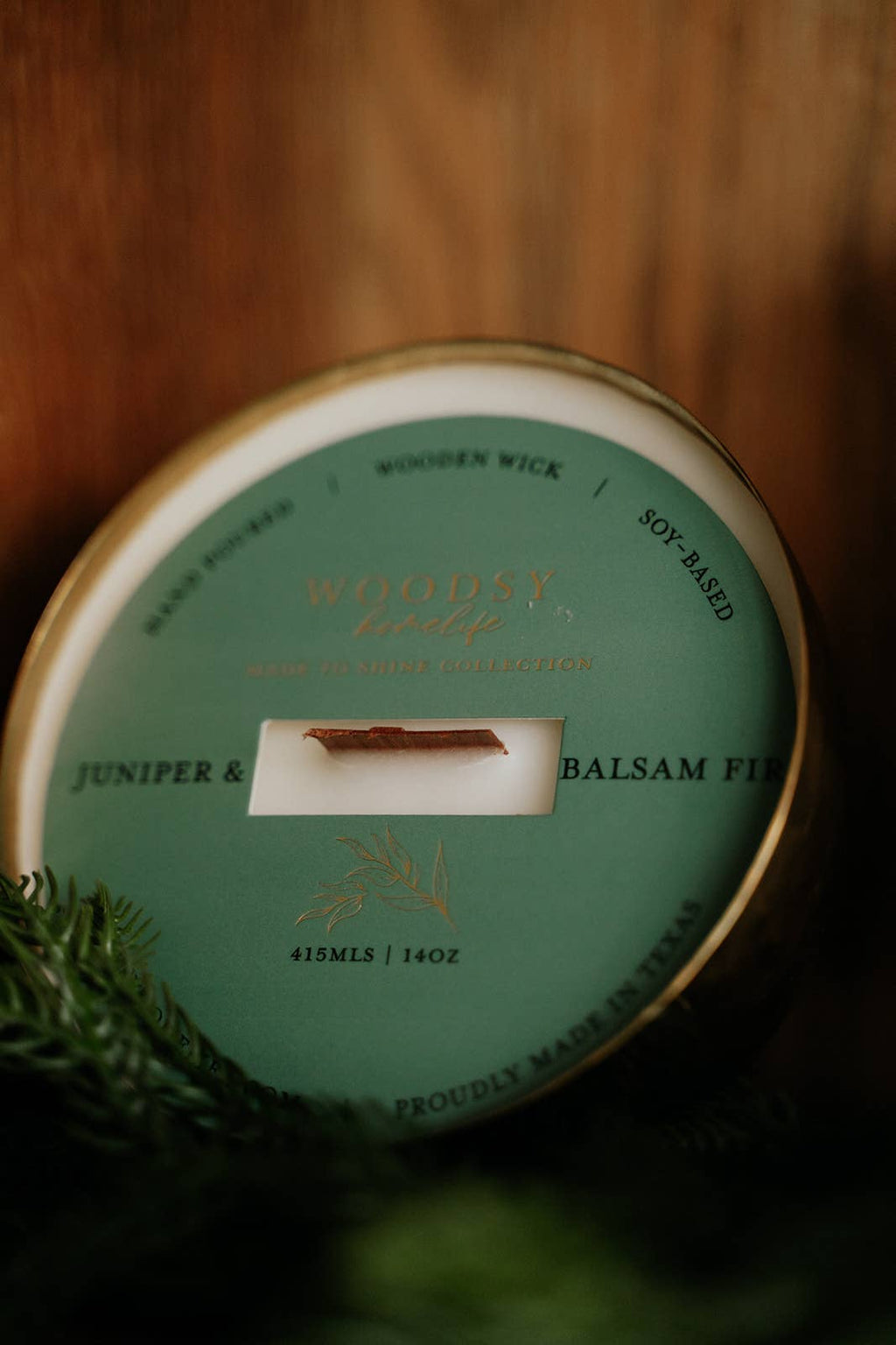 Juniper & Balsam Fir-Solid Brass 14oz Pure Soy Candle