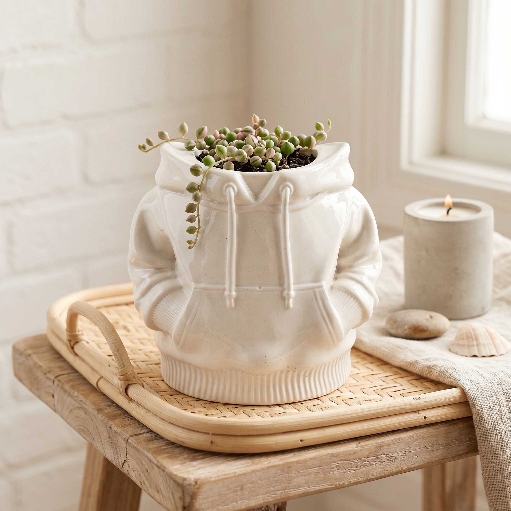 Hoodie Planter, Gypsum White 4"